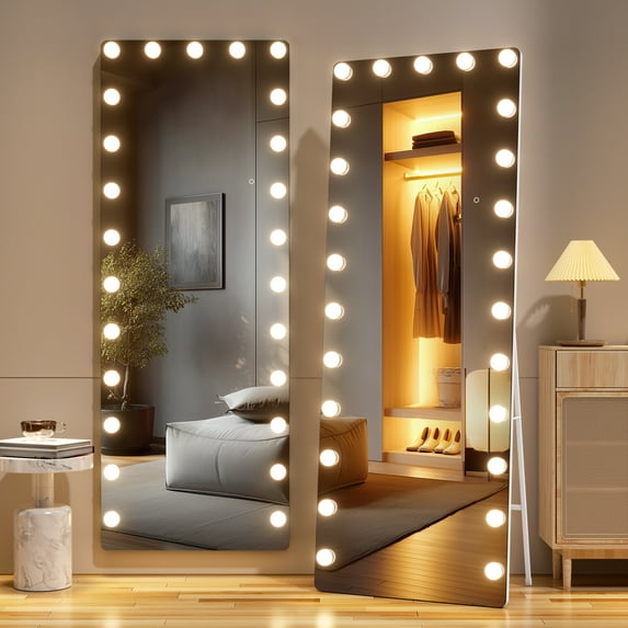 Hasipu 75" x 28" LED Full Length Mirror with Bulbs, Hollywood Standing/Wall Mounted Full Body Mirror with Adjustable Color Temperature for Bedroom, Gym & Dressing Room