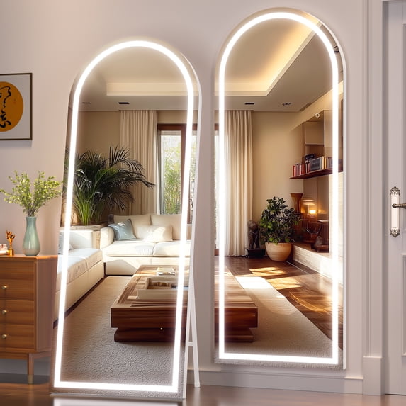 Hasipu 77" x 30" LED Arch Full Length Mirror, White Frame Mirror with Lights Wall Mounted Free Standing Leaning for Bedroom, Living Room, Dressing Area