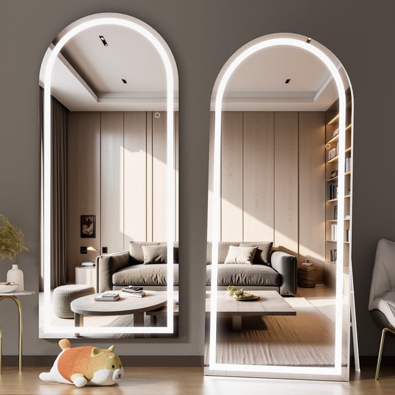 Hasipu 79" X 36" LED Arch Full Length Mirror, White Frame Mirror with Lights Wall Mounted Free Standing Leaning for Bedroom, Living Room, Dressing Area