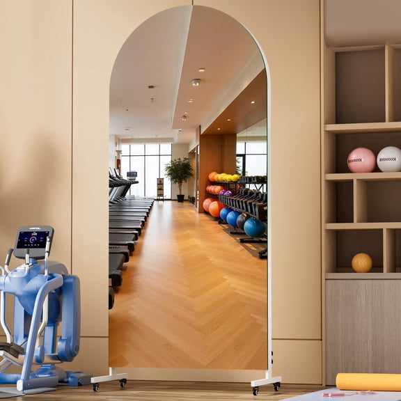 Hasipu 79" x 32" Arched Full Length Mirror with Wheels, 360° Swivel Home Gym Floor Mirror, Tempered Glass Rolling Mirror for Yoga, Dance Studio, Bedroom & Wall Decor, Large Freestanding Mirror