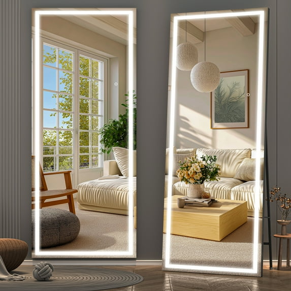 Hasipu 79" x 32" Rectangle LED Full Length Mirror Dimmable Standing/Wall Mounted Mirror with Lights for Bedroom, Bathroom & Gym, Black