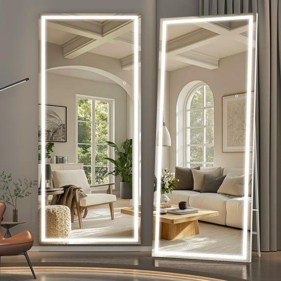 Hasipu 83" x 36" Rectangle LED Full Length Mirror Dimmable Standing/Wall Mounted Mirror with Lights for Bedroom, Bathroom & Gym, Black