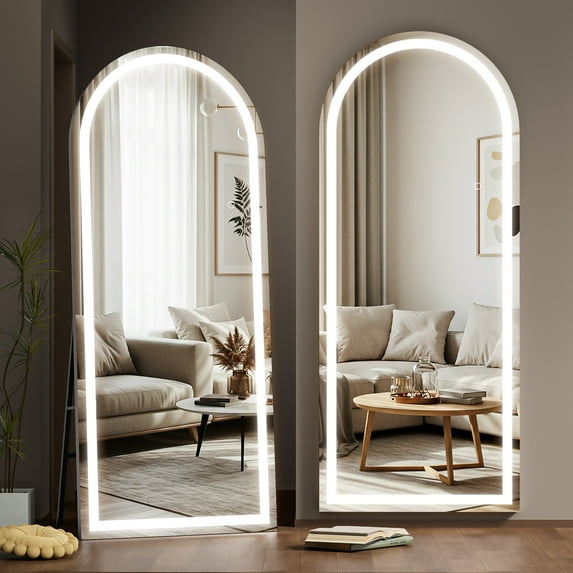 Hasipu 95" X 40" LED Arch Full Length Mirror, Black Frame Mirror with Lights Wall Mounted Free Standing Leaning for Bedroom, Living Room, Dressing Area