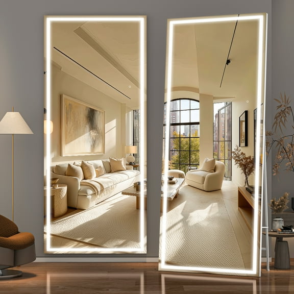 Hasipu 95" x 40" Rectangle LED Full Length Mirror Dimmable Standing/Wall Mounted Mirror with Lights for Bedroom, Bathroom & Gym, White