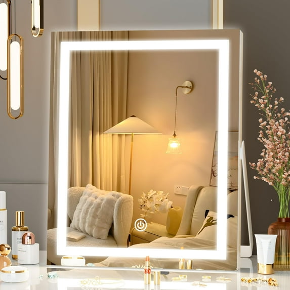 Hasipu 10"×12" LED Makeup Mirror with Lights 360° Rotation White Vanity Mirror for Bathroom & Dressing Table