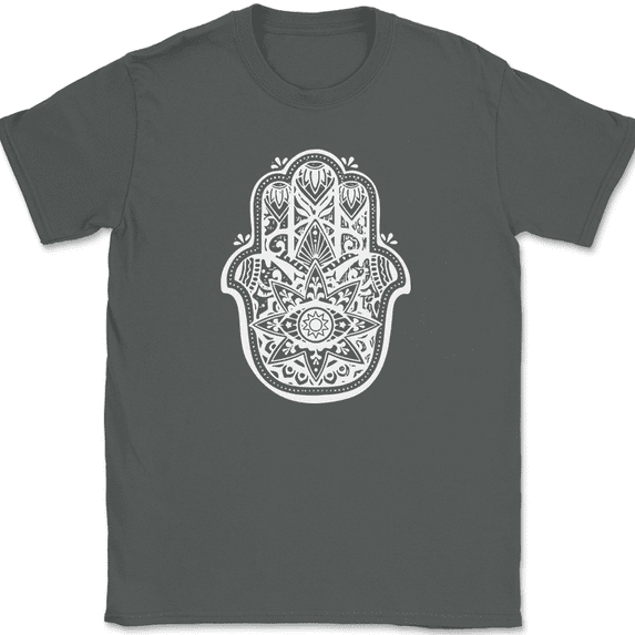 Hasma T-Shirt Cosmic Protection Jewdism Hebrew Religious Hand Tee - Charcoal, 4XL