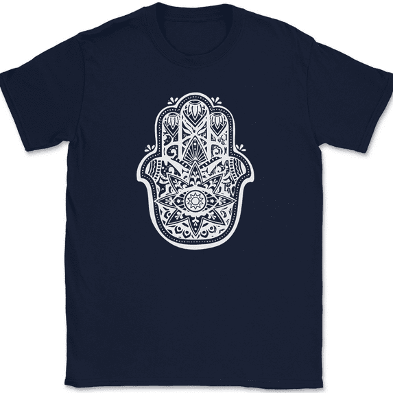 Hasma T-Shirt Cosmic Protection Jewdism Hebrew Religious Hand Tee - Navy, 3XL