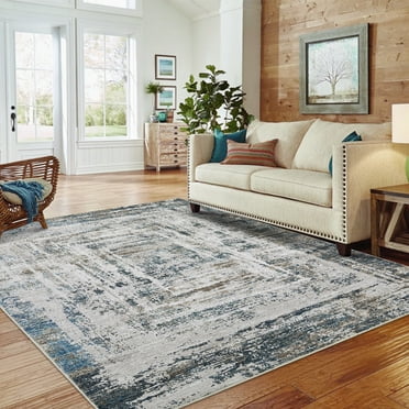 Hasoo 10' x 13' Abstract Area Rug for Living Room Dining Room Geometric Rug, Blue