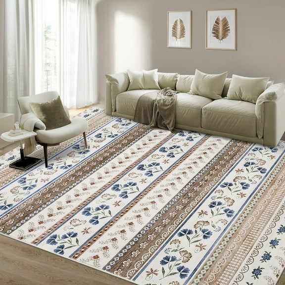 Hasoo 10' x 13' Area Rug Geometric Low Pile Carpet for Dorm Dining Room Home Decor Floral Pattern Indoor Rug, Pink Bown