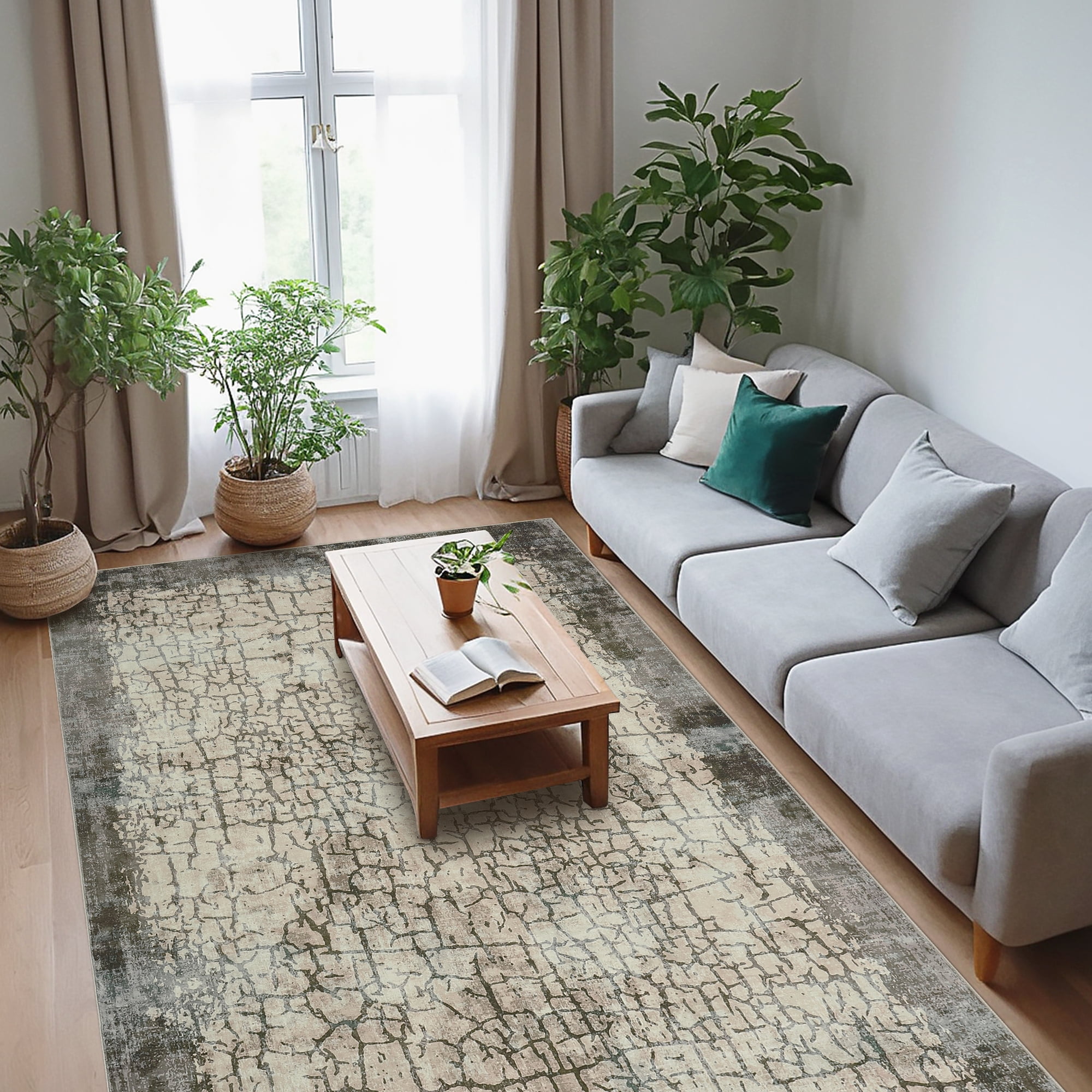 Hasoo 10' x 13' Area Rug for Living Room Abstract Non Slip Indoor Carpet, Brown