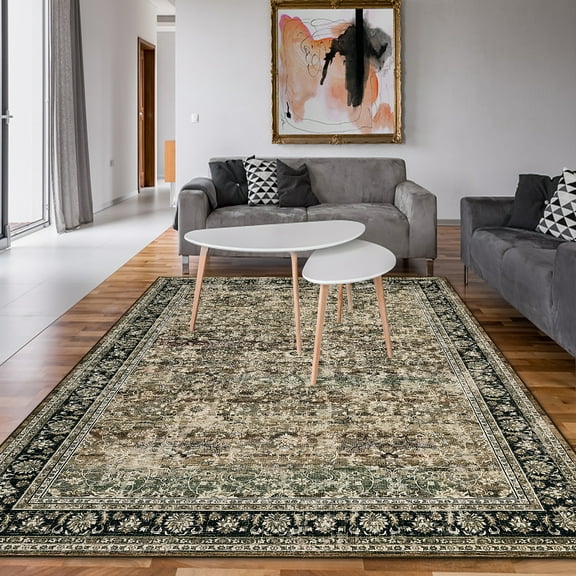 Hasoo 10' x 13' Area Rug for Living Room Boho Vintage Rug Non Slip Throw Rugs Floral Bedroom Rug, Brown