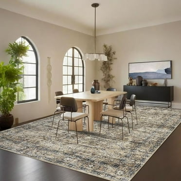Hasoo 10' x 13' Area Rug for Living Room Boho Vintage Rug Non Slip Throw Rugs Floral Bedroom Rug, Brown