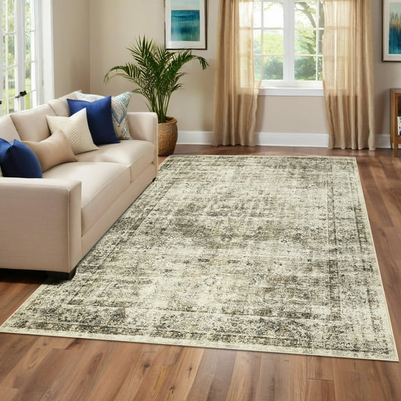 Hasoo 10' x 13' Area Rug for Living Room Boho Vintage Rug Non Slip Throw Rugs Floral Bedroom Rug, Green