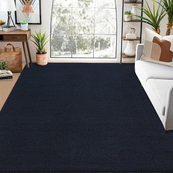 Hasoo 10' x 13' Area Rug for Living Room Solid Textured Vintage Rug Non Slip Throw Rugs Indoor Carpet, Navy