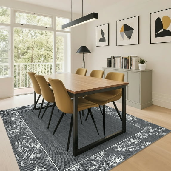 Hasoo 10' x 13' Area Rugs for Living Room Washable Vintage Floral Print Large Bedroom Indoor Modern Geometric Bordered Rug Soft Non Slip Carpet for Dining Room Apartment Office, Gray