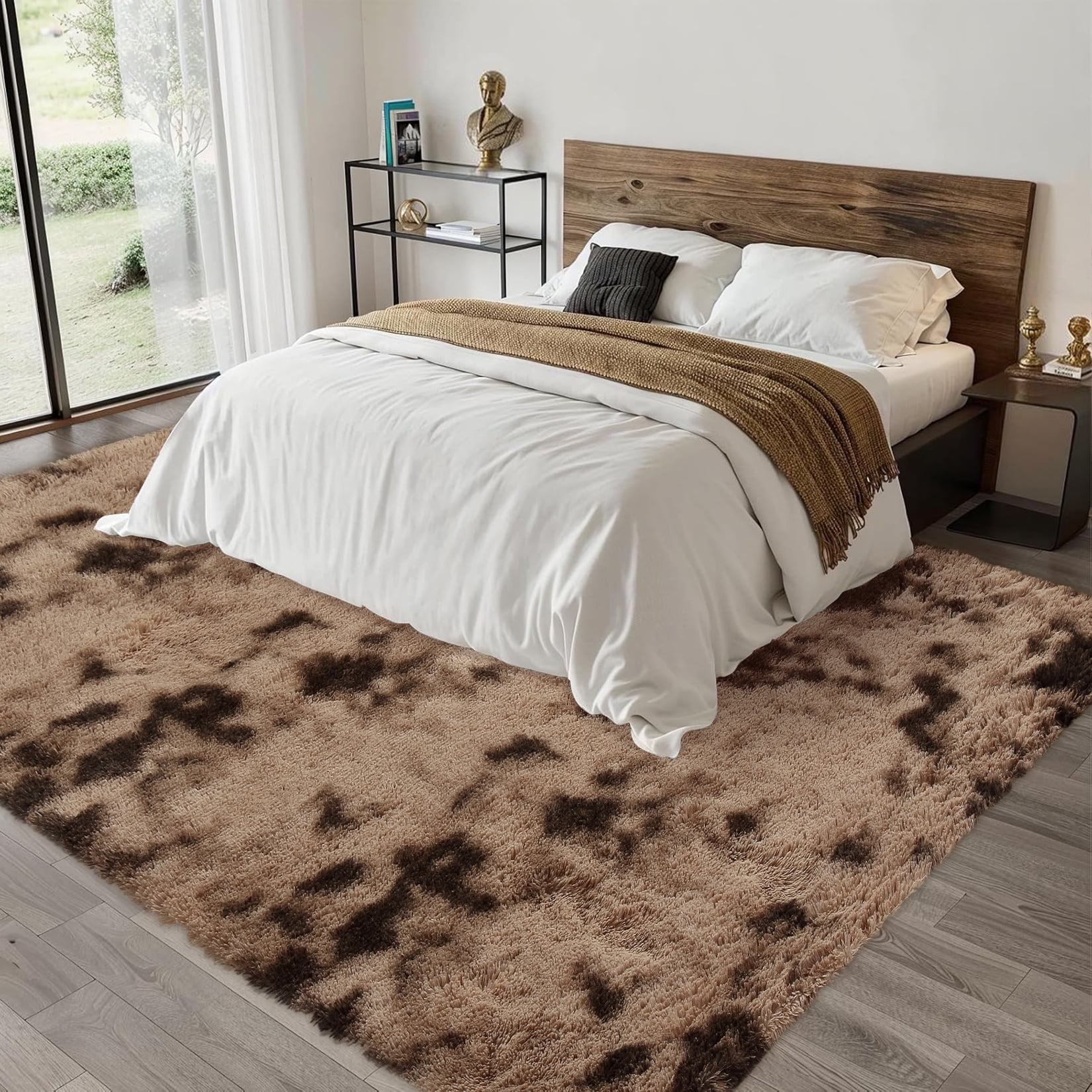 Hasoo 10' x 13' Large Area Rug High-Pile Plush Shag Rug Perfect for Living Rooms, Bedrooms, Dining Rooms, Brown