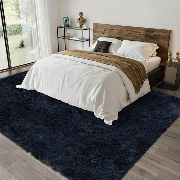 Hasoo 10' x 13' Large Area Rug High-Pile Plush Shag Rug Perfect for Living Rooms, Bedrooms, Dining Rooms, Dark Blue