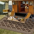 thumbnail image 1 of Hasoo 10' x 20' Brown Outdoor Rug for Patio Decor Waterproof Plastic Straw Modern Geometric Carpet PP Tube Woven Portable Camping Mat for Picnic Balcony, 1 of 7