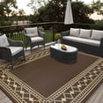 thumbnail image 1 of Hasoo 10' x 20' Brown Outdoor Rug Plastic Straw Border Carpet Waterproof PP Tube Woven Portable Mat for Patio Decor, Balcony, Picnic, 1 of 5