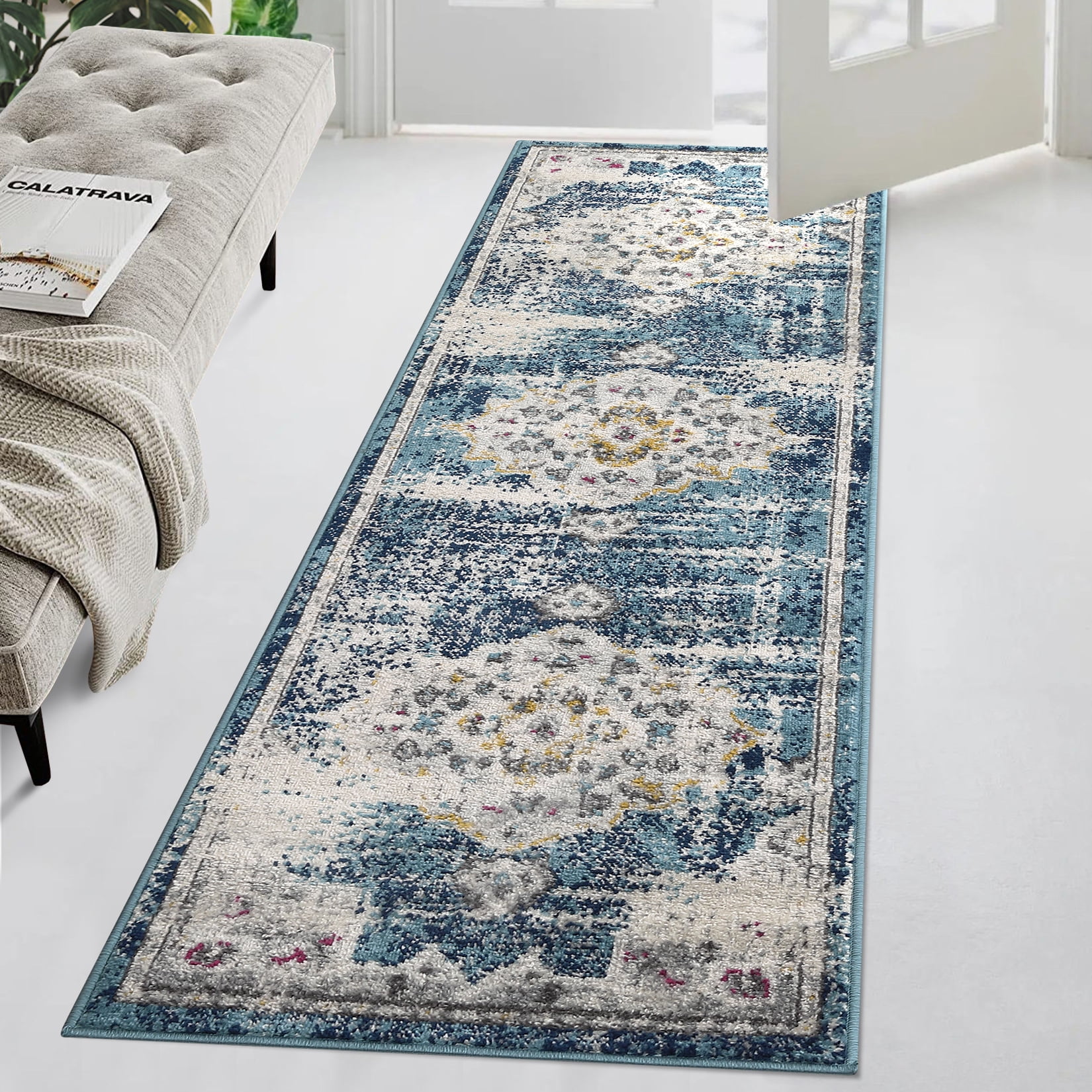 Hasoo 2' 3" x 7' 3" Runner Rug for Hallway Abstract Distressed Kitchen