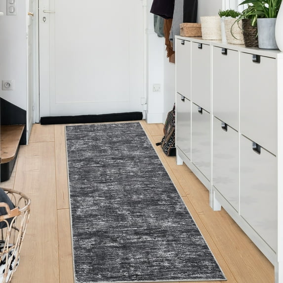 Hasoo 2'5" x 10' Runner Rug Solid Washable Rugs Runners for Hallways Non Slip Kitchen Mat with Rubber Backing Indoor Dark Gray Rug