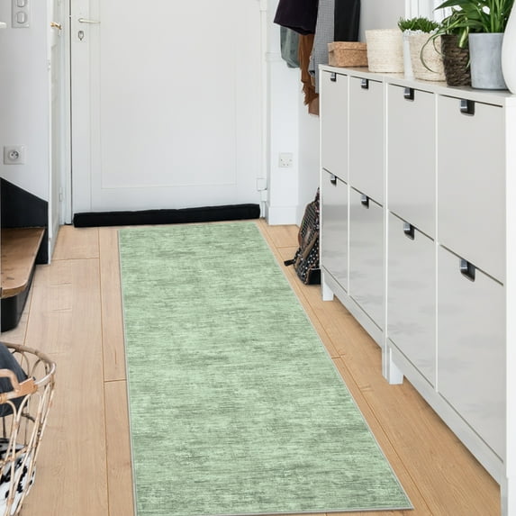 Hasoo 2'5" x 8' Runner Rug Solid Washable Rugs Runners for Hallways Non Slip Kitchen Mat with Rubber Backing Indoor Green Rug