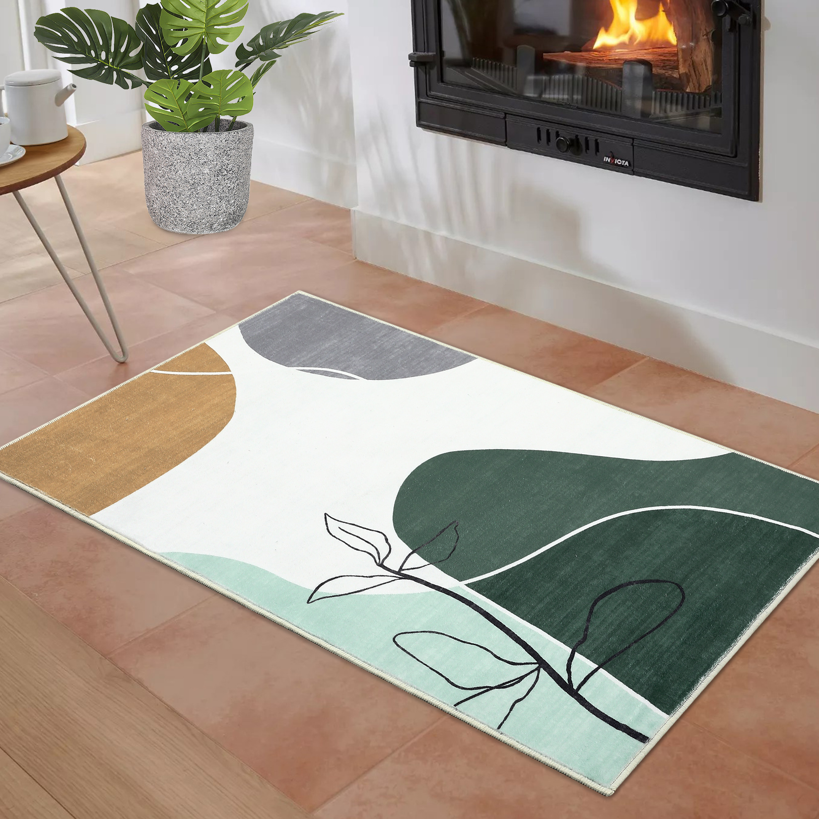 Hasoo 2' x 3' Area Rug Modern Geometric Floral Rug Washable Non-Slip ...