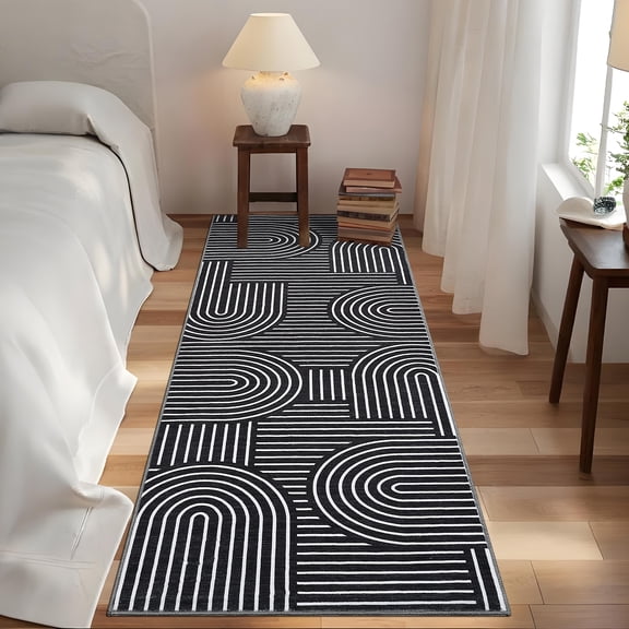 Hasoo 2'x 6' Black Runner Rug Modern Strip Indoor Carpet Soft Non Slip Runner for Laundry Bathroom Entryway Bedroom