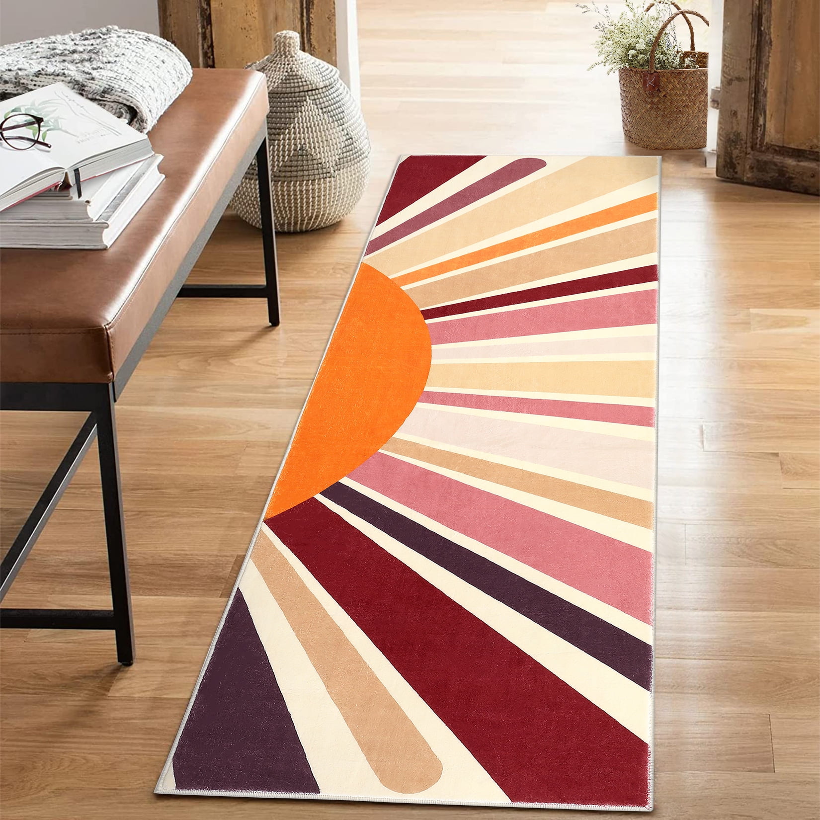 Hasoo 2' x 6' Hallway Runner Mats Washable Area Rug Sun Print Modern Boho Indoor Throw Carpet for Kitchen Laundry Room, Brown