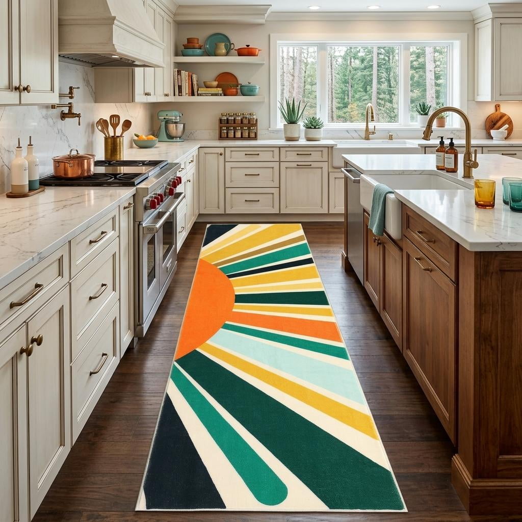 Hasoo 2' x 6' Hallway Runner Mats Washable Area Rug Sun Print Modern Boho Indoor Throw Carpet for Kitchen Laundry Room, Yellow/Green