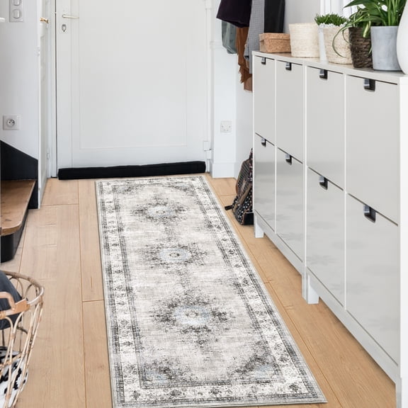 Hasoo 2' x 6' Hallway Runner Soft Persian Traditional Indoor Rug for Entryway Washable Anti Slip Carpet, Camel/Blue