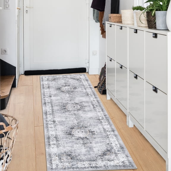 Hasoo 2' x 6' Hallway Runner Soft Persian Traditional Indoor Rug for Entryway Washable Anti Slip Carpet, Gray