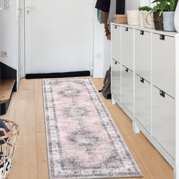 Hasoo 2' x 6' Hallway Runner Soft Persian Traditional Indoor Rug for Entryway Washable Anti Slip Carpet, Pink