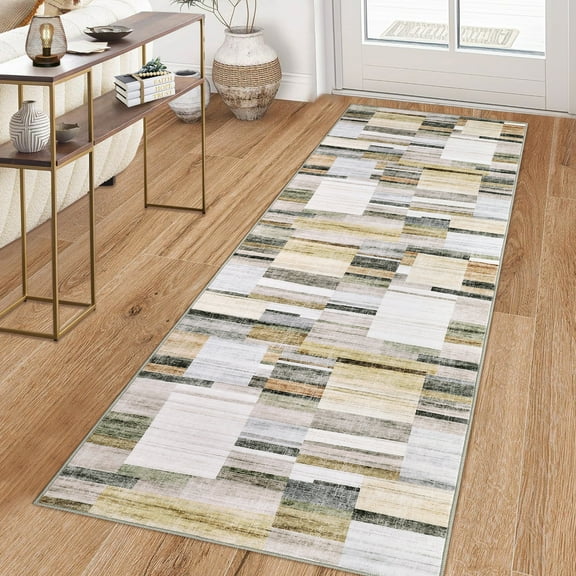 Hasoo 2'x 6' Khaki Runner Rug Modern Indoor Carpet Soft Non Slip Runner for Laundry Bathroom Entryway Bedroom