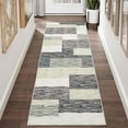thumbnail image 1 of Hasoo 2' x 6' Runner Modern Geometric Patchwork Print Rug for Laundry Kitchen Non-Shedding Non-Slip Floor Mat Bedside Indoor Carpets, Gray/Green, 1 of 7
