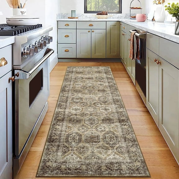 Hasoo 2' x 6' Runner Rugs Washable Rugs Soft Vintage Distressed Carpet Indoor Runners Rugs for Hallway Kitchen Brown