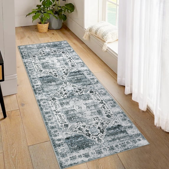 Hasoo 2' x 6' Runner Rugs for Hallways Non Slip Kitchen Rug Enteryway Indoor Mats, Gray