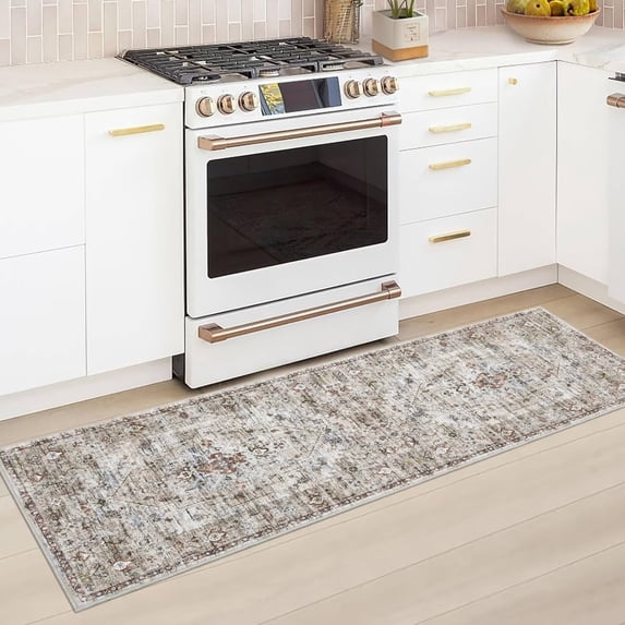 Hasoo 2' x 6' Runner for Hallway Boho Vintage Rug Non Slip Throw Rugs Floral Bedroom Rug, Brown
