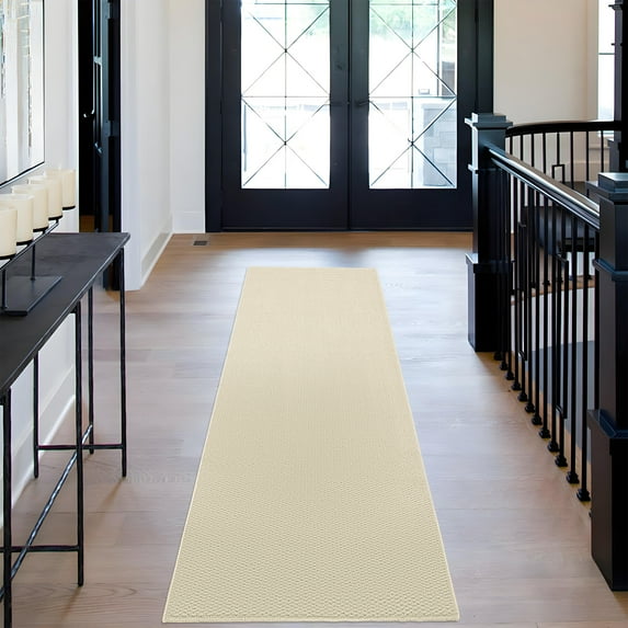 Hasoo 2' x 6' Runner for Hallway Solid Textured Vintage Rug Non Slip Throw Rugs Indoor Carpet, Cream