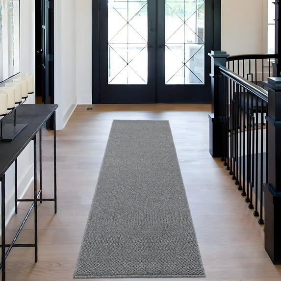 Hasoo 2' x 6' Runner for Hallway Solid Textured Vintage Rug Non Slip Throw Rugs Indoor Carpet, Gray