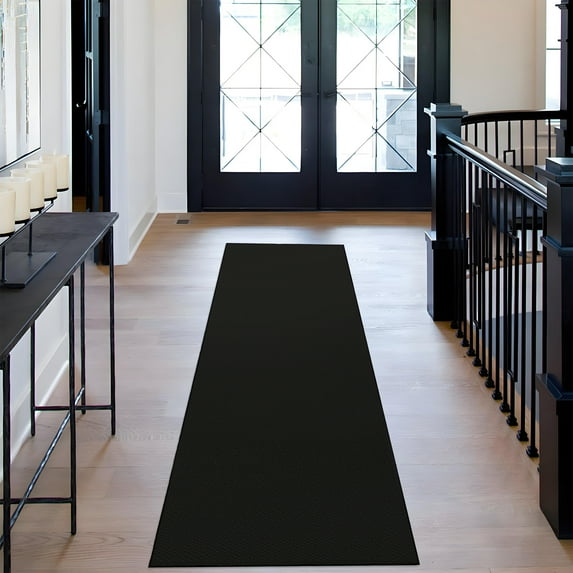 Hasoo 2' x 6' Runner for Hallway Solid Textured Vintage Rug Non Slip Throw Rugs Indoor Carpet, Black