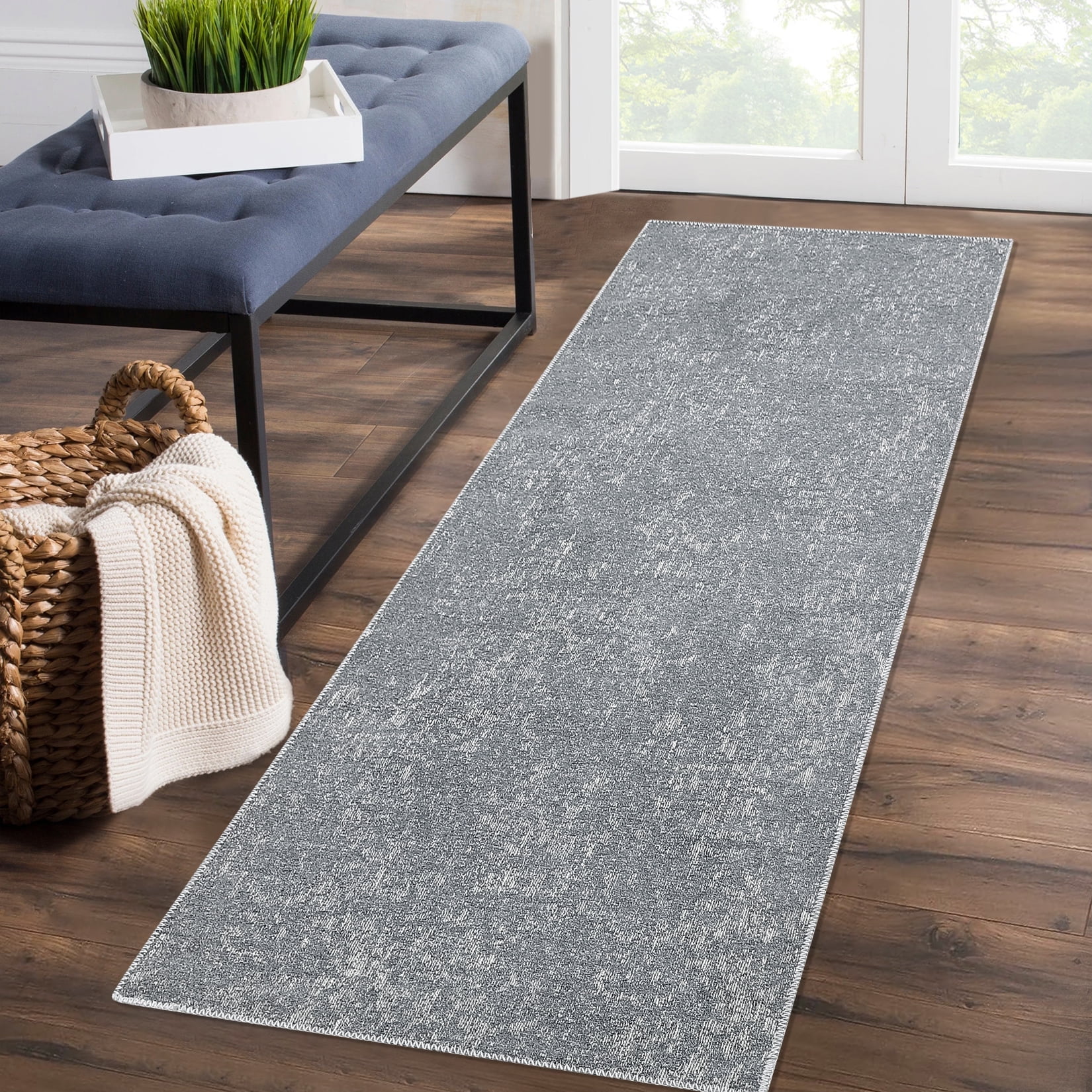 Hasoo 2' x 6' Solid Runner Rug Washable Jacquard Textured Kitchen ...