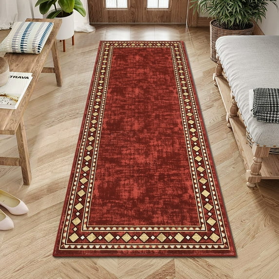 Hasoo 2' x 6' Washable Hallway Runner Rug Soft Kitchen Runner Rug Stain Resistant Rug for Bedroom Laundry Red