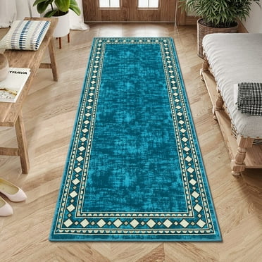 Hasoo 2' x 6' Washable Hallway Runner Rug Soft Kitchen Runner Rug Stain Resistant Rug for Bedroom Laundry Blue/Green