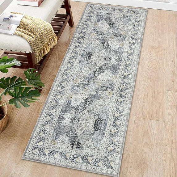 Hasoo 2' x 6' Washable Hallway Runner Rug Soft Persian Style Rug Stain Resistant Rugs for Bedroom Laundry Blue