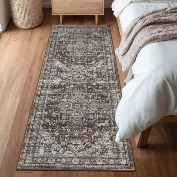 Hasoo 2' x 6' Washable Hallway Runner Soft Boho Vintage Kitchen Mats Stain Resistant Rugs for Bedroom Laundry Red
