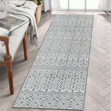 Hasoo 2' x 8' Hallway Runner Rug Moroccan Geometric Boho Runner Rug Washable Rug Soft Non-Slip Non-Shedding Bedsides Rug for Kitchen, Gray