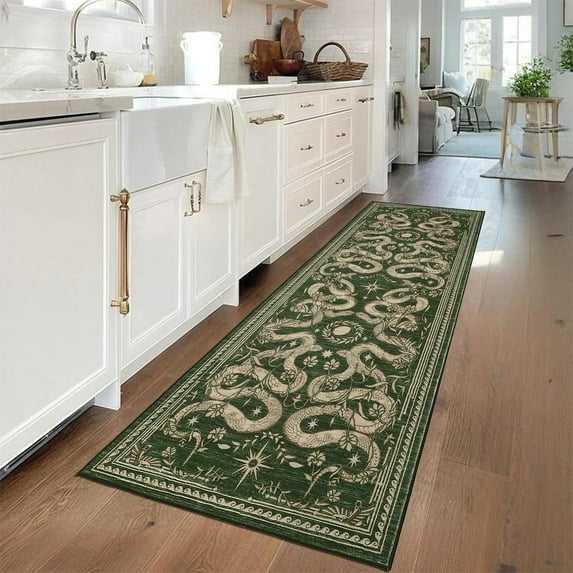 Hasoo 2x6 Washable Gray/Green Runner Rug for Hallway Soft Floral Snake Kitchen Throw Mat Indoor Non Slip Carpet
