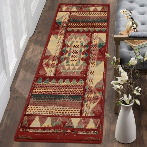 Hasoo 2x8 Long Hallway Runner Rug Indoor Colorful Area Rug Non-Slip Kitchen Runner Rug Modern Abstract for Living Room Bedroom Laundry Nursery, 2' x 8' Multi/Red