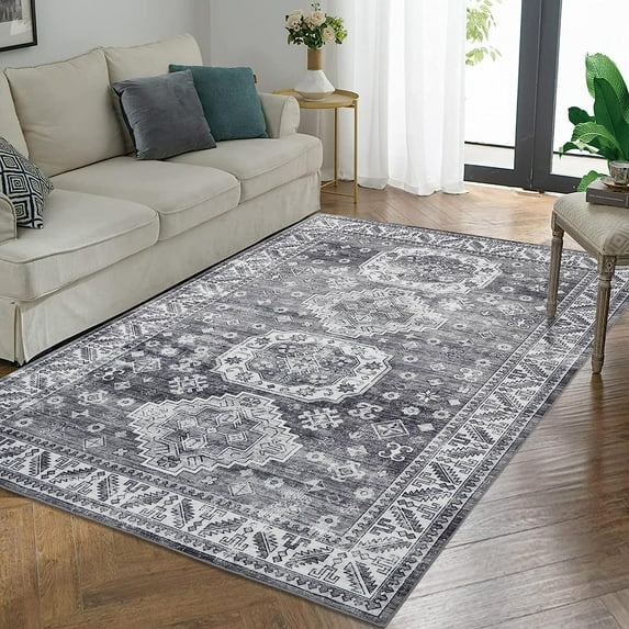 Hasoo 3x5 Throw Area Rug Washable Indoor Floor Cover Distressed Small Carpet Boho Vintage Tribal Area Rugs Vintage Rug for Living Room Bedroom Kitchen